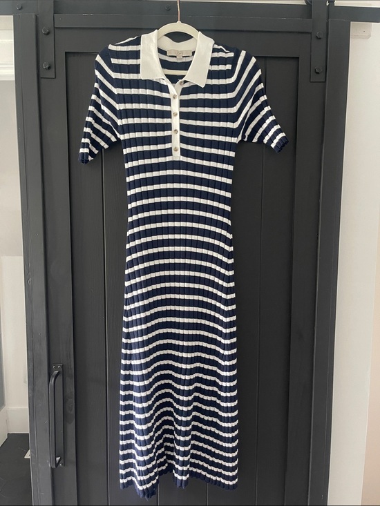 LOFT Dresses & Skirts - LOFT Navy & White Striped Polo Midi Dress